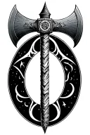 astrological Pluto glyph and 2-headed axe tattoo design idea