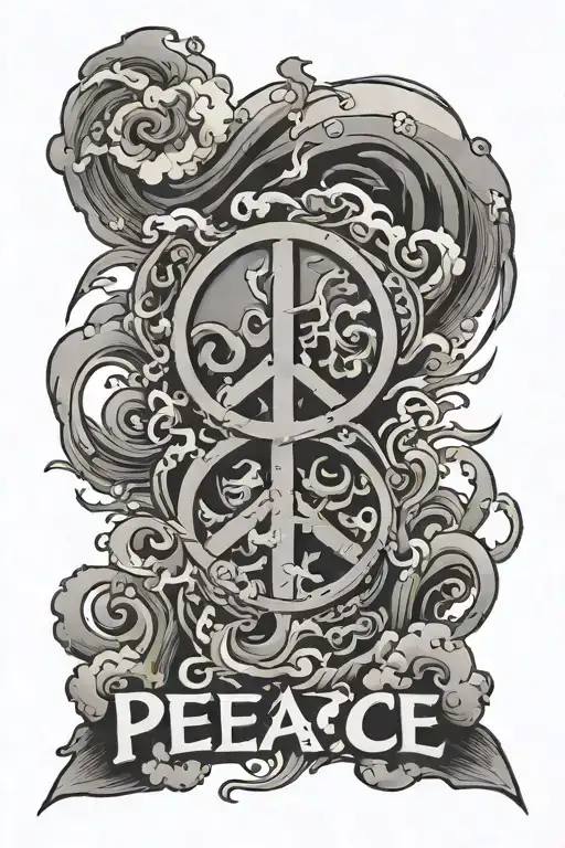 the word "peace" in japanese with smoke around it tattoo design idea