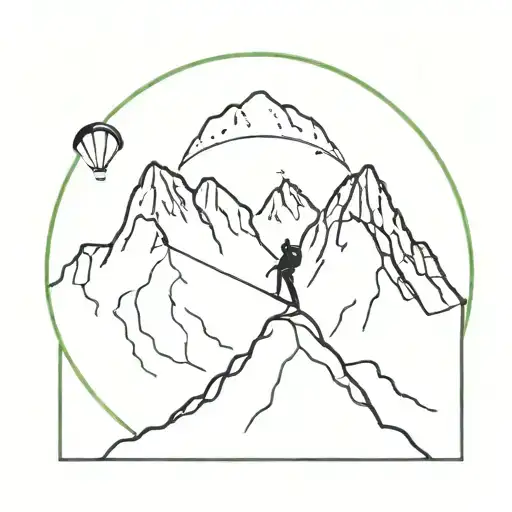 alpinism + paragliding guy and hiking tattoo design idea