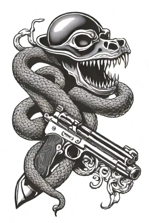 gun with join or die snake tattoo design idea