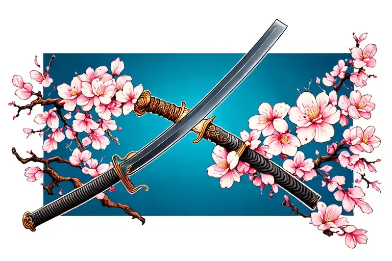 cherry blossom and samurai sword tattoo design idea