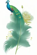 peacock feather with roses and yellow butterflies  tattoo design idea