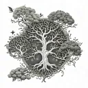 An intricate family tree design with each branch representing a different zodiac sign for the mother and her two sons tattoo design idea