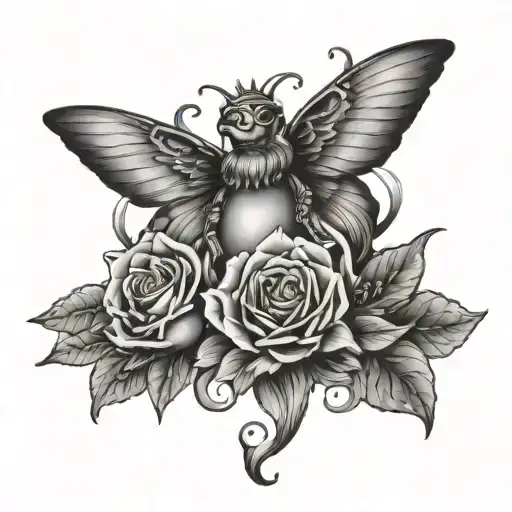 queen bee, firebird and virgin mary tattoo design idea