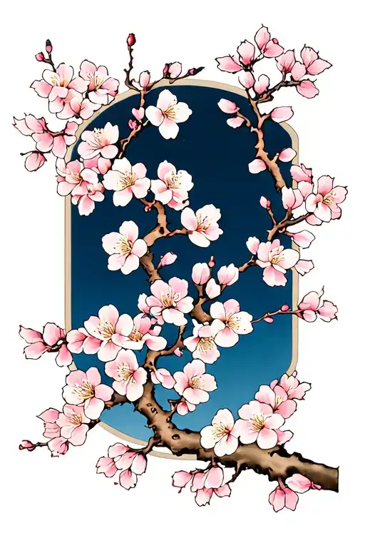 cherry blossom branches stretching from upper right side of chest to the elbow area of the right arm tattoo design idea