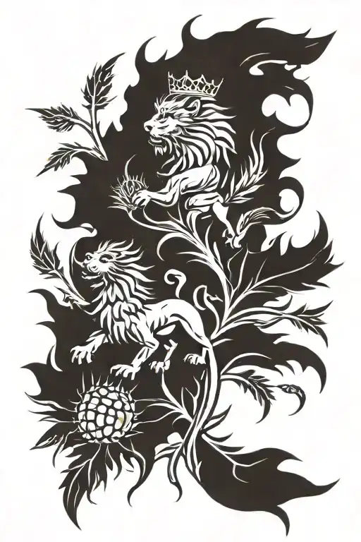 Thistle and Rampant Lion tattoo design idea