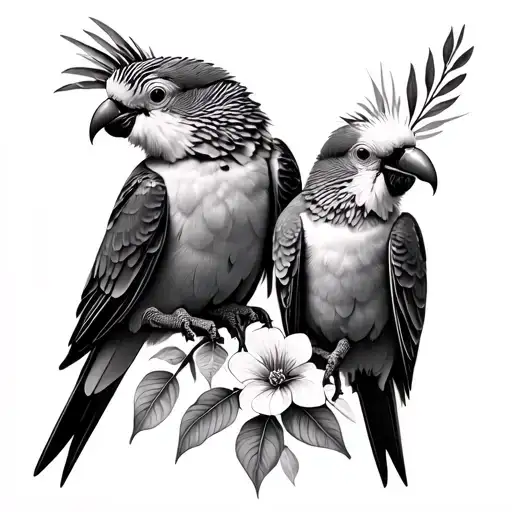 cockatiels and native australian flora tattoo design idea