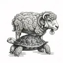 a lamb wearing a small bow and sitting on a turtle  tattoo design idea