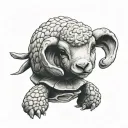 a lamb wearing a small bow and sitting on a turtle  tattoo design idea