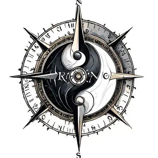 Steampunk Yin Yang Compass tattoo design idea
