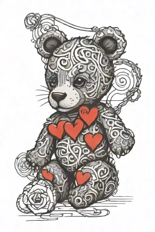 teddy bear surrounded in hearts of bobbed wire going through the word Capricorn  tattoo design idea