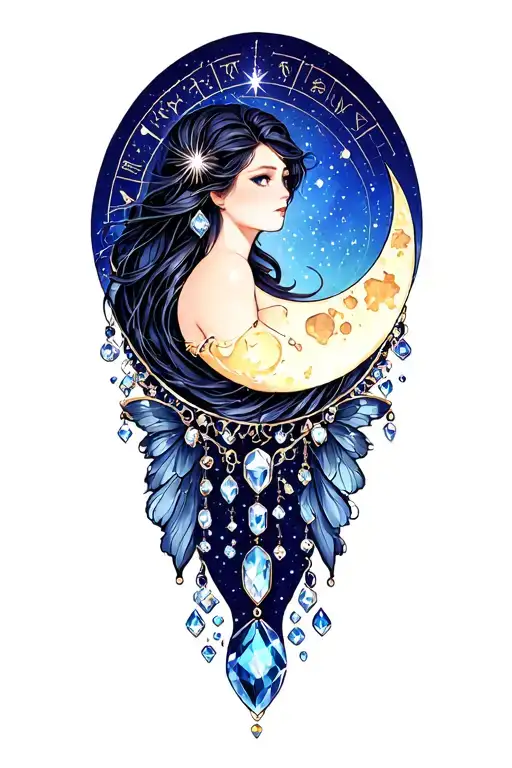 zodiac moon fairy dust jewels tattoo design idea