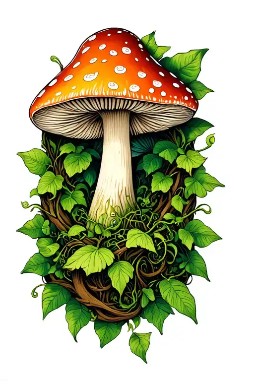 magic mushroom framed with ayahuasca vine tattoo design idea