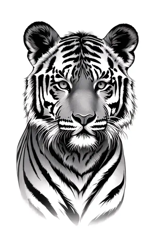tiger cub face beside the mother tiger tattoo design idea