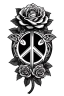 celtic love and peace symbols with identical roses bordering. Gemini in the background tattoo design idea