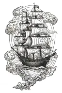 ship and map outline tattoo design idea