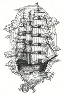 ship and map outline tattoo design idea