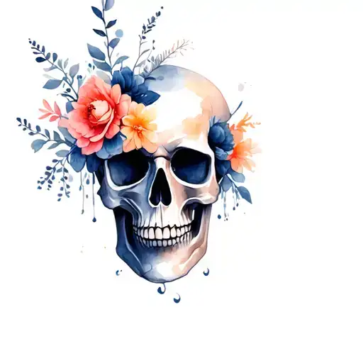 gothic skull with flowers spilling out of it  tattoo design idea