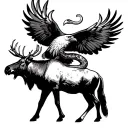 Mexican eagle with snake in its mouth flies high above a moose in the valley tattoo design idea