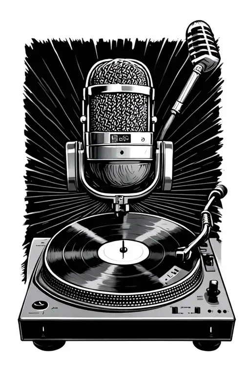 a microphone above a turntable tattoo design idea