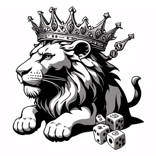 a crown lion in dollars and dices tattoo design idea