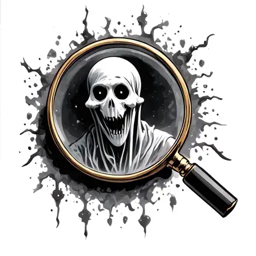 Magnifying glas with a ghost inside  tattoo design idea