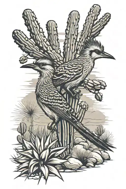 saguaro and roadrunner Arizona desert tattoo design idea