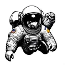 astronaut floating in space lioking at camera. no background  tattoo design idea
