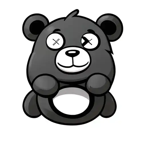 cartoon bear with x for eyes and smiley face merged tattoo design idea