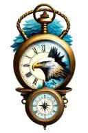eagle pocket watch compass tattoo design idea