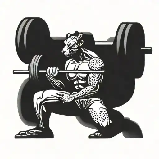 gym rat doing squats with barbell tattoo design idea