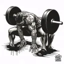 gym rat doing squats with barbell tattoo design idea