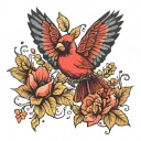 cardinal and butter fly tattoo design idea