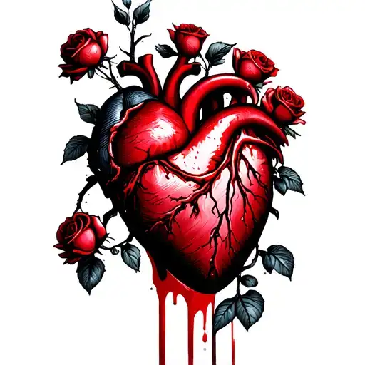 heart rate, wrapped in vines of roses, some of the pricks draw blood tattoo design idea