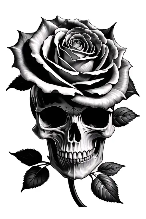 skull morphing into a rose tattoo design idea