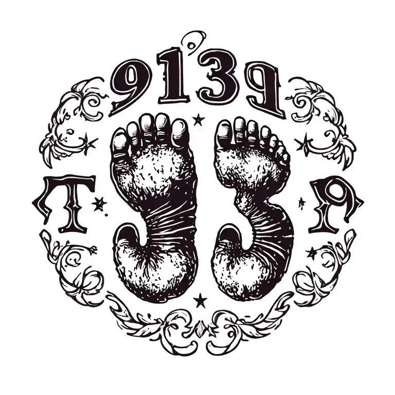 "91319" baby foot print tattoo design idea