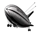 Led Zeppelin blimp with spot lights shining up on it tattoo design idea