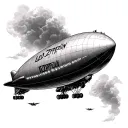 Led Zeppelin blimp with spot lights shining up on it tattoo design idea