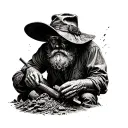 old gold miner scene black smooth shading tattoo design idea