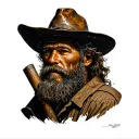 old gold miner scene black smooth shading tattoo design idea