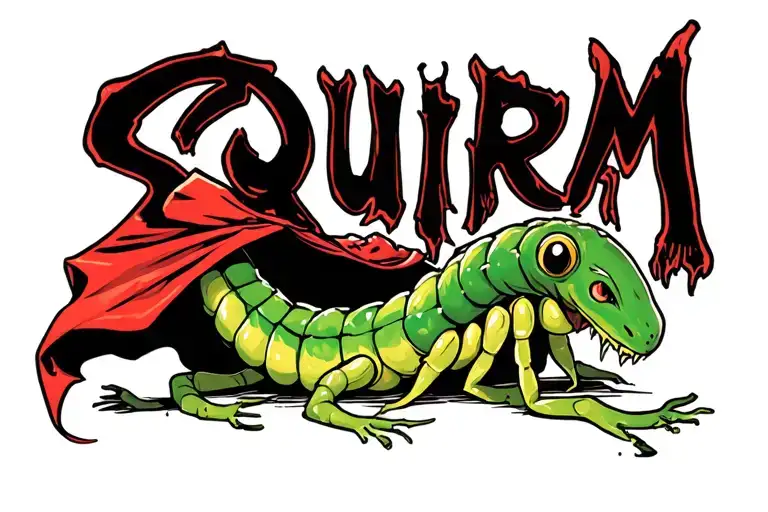 "Squirm" worm wearing a cape tattoo design idea