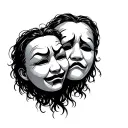 drama masks, happy and sad, tattoo design idea