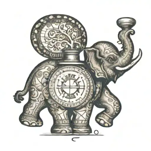 A vintage pharmacy bottle morphing into an elephant silhouette tattoo design idea