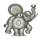 A vintage pharmacy bottle morphing into an elephant silhouette tattoo design idea