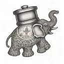 A vintage pharmacy bottle morphing into an elephant silhouette tattoo design idea