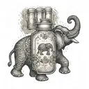 A vintage pharmacy bottle morphing into an elephant silhouette tattoo design idea