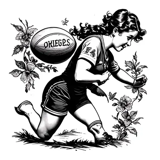 sailor jerry style pin up girl playing rugby tattoo design idea