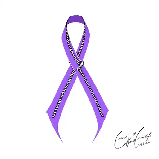 purple ribbon with zippered tails tattoo design idea