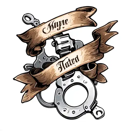 handcuffs and banner wrapped tattoo design idea
