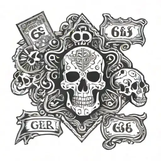 route 66 sign skulls tarot carde tattoo design idea
